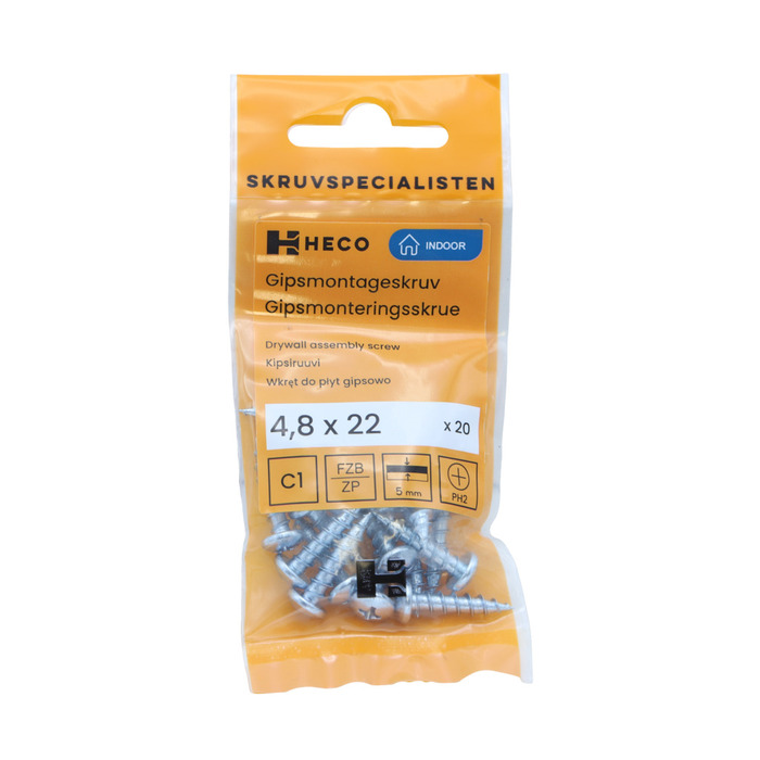 Gipsmontageskruv 4,8 x 22 mm 20-pack Heco